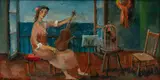 Edgar Yaeger, Untitled, Oil on Panel, 1976, "Violinist in Pink"