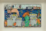 James Rizzi, Untitled, Mixed Media Collage, 1985, "Ash Can School"