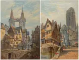 Charles Prout, Pair of Oils, on Canvas "German And Normandy Street Scenes"