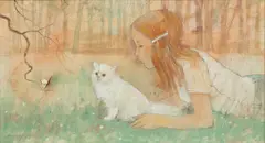 William Benecke, Untitled, Oil on Canvas "Girl with Kitten"