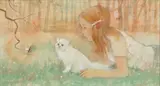 William Benecke, Untitled, Oil on Canvas "Girl with Kitten"