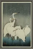 Ohara Koson, Untitled, Woodblock Print on Paper, Ca. 1957-1989, "Five White Egrets in Snow"