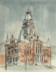 Milton Kemnitz, Untitled, Watercolor And Ink on Paper, 1973, "Washtenaw County Building (Court House)"