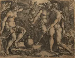Allaert Claesz, After Lucas Van Leyden, Engraving on Laid Paper "Loth Et Ses Filles"
