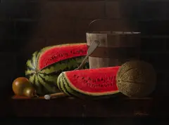 Edward Anthony Herbes, Untitled, Oil on Board, Ca. 1980, "Watermelon"