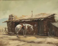 Rodolfo Tarallo, Untitled, Oil on Canvas, Cabin with Idled Horse