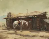 Rodolfo Tarallo, Untitled, Oil on Canvas, Cabin with Idled Horse