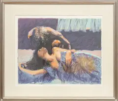 Aldo Luongo, Untitled, Lithograph on Paper "Woman Attended by a Man"