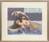 Aldo Luongo, Untitled, Lithograph on Paper "Woman Attended by a Man"