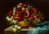 Victor Perard, Untitled, Oil on Board, Floral Still Life of Poppies And Daisies