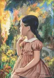 Warner Kreuter, Untitled, Gouache on Paper, Pondering Girl