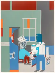 Romare Bearden, Untitled, Screenprint with Collage Elements on Wove Paper, 1970, "Carolina Blue (Interior)"