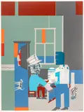 Romare Bearden, Untitled, Screenprint with Collage Elements on Wove Paper, 1970, "Carolina Blue (Interior)"