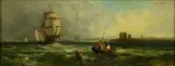 William Hart, Untitled, Oil on Canvas "Ships Off a Coastal Seaport"