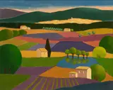 Elizabeth Estivalet, Untitled, Oil on Canvas, Provence, "Petit Plan D'eau Entre Les Lavandes"
