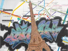 Josh "Stash" Franklin, Untitled, Mixed Media on Canvas, Ca. 1991, "Paris 91"