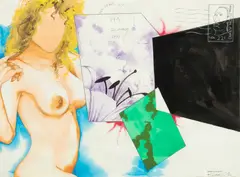 Christopher Ellis Daze, Untitled, Watercolor, Ink & Graphite on Paper, 1991, "Nude Postcard"