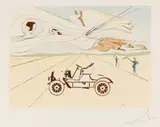Salvador Dalí, Untitled, Engraving with Stencil Color on Paper Ca. 1975, "Automobile (Hommage À Leonardo Da Vinci)"