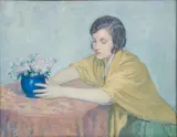 Myron G. Barlow, Untitled, Oil on Canvas "Flower Arranging"