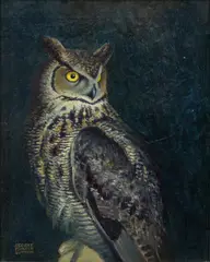 George Miksch Sutton, Untitled, OIl on Canvas, "Great Horned Owl"