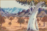 Maurice Namatjira, Untitled, Watercolor on Paper, Ghost Gum And Central Australian Mountainscape