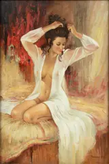 Signed Bauwins, Untitled, Oil on Canvas "Boudoir Portrait"