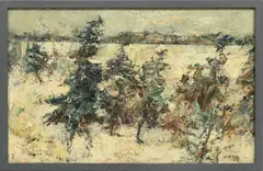 Richard Jerzy, Untitled, Oil on Masonite, "Winter Landscape"