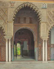 Fernando Liger Hidalgo, Untitled, Oil on Canvas, "Courtyard of the Maidens, Alcázar of Seville"