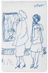 Józef Czapski, DWIE POSTACIE W MUZEUM, flamaster, papier z perforacja