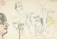 Edward Dwurnik, KAWIARNIA III, Z CYKLU „LEGNICA”, 1970, flamaster, długopis, kredki, papier