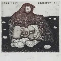 Stasys Eidrigevičius, EKSLIBRIS ELŻBIETY R.[OSZKOWSKIEJ], 1976, akwaforta, akwatinta, papier