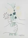 Pablo Picasso, BUKIET W DŁONIACH, 1958, litografia barwna, papier Arches