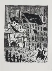 Stefan Rassalski, DON KICHOT PATROLUJE MIASTO, 1963, linoryt, papier