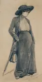 Anna Bilińska - Bohdanowiczowa, DAMA W KAPELUSZU, 1883, ołówek, papier naklejony na papier