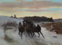 Fritz van der Venne, PĘDZĄCA TRÓJKA, olej, płótno