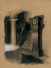 Ferdynand Ruszczyc, STARY ZEGAR, 12 VI 1906, węgiel, kreda, tektura