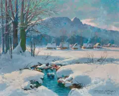 Leszek Stańko, CHATY POD GIEWONTEM, 1989, olej, płótno