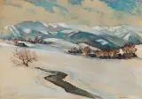Stephan Filipkiewicz, PEJZAŻ Z WIDOKIEM NA GIEWONT, akwarela, gwasz, karton