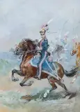 Antoni Trzeszczkowski, SZARŻA SZWOLEŻERÓW W 1809 ROKU, akwarela, gwasz, papier