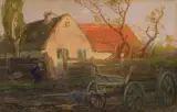 Roman Kochanowski, PEJZAŻ WIEJSKI, olej, deska mahoniowa