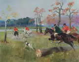 Jerzy Kossak, POLOWANIE NA JELENIA, 1937, olej, płótno
