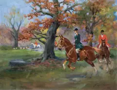 POLOWANIE PAR FORCE by Jerzy Kossak, 1923, olej, tektura, sold Jun 2026