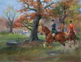 Jerzy Kossak, POLOWANIE PAR FORCE, 1923, olej, tektura