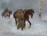 Jerzy Kossak, W ZADYMCE, 1927, olej, tektura