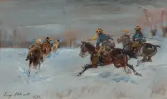 Jerzy Kossak, POGOŃ ZA BOLSZEWIKIEM, 1932, olej, sklejka