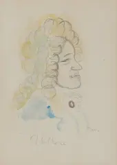 Zygmunt Waliszewski, VOLTAIRE, ołówek, akwarela, papier naklejony na tekturę