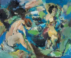 Ludwig Klimek, KĄPIĄCE SIĘ, 1963, olej, tektura naklejona na tekturę
