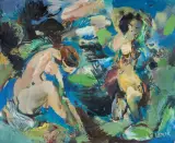 Ludwig Klimek, KĄPIĄCE SIĘ, 1963, olej, tektura naklejona na tekturę