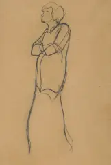 Stanisław Ignacy Witkiewicz, SZKIC STOJĄCEJ KOBIETY, 1905-1910, węgiel, papier