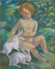 Wacław Borowski, DZIECKO Z KRÓLIKAMI, ok. 1925, pastel, papier